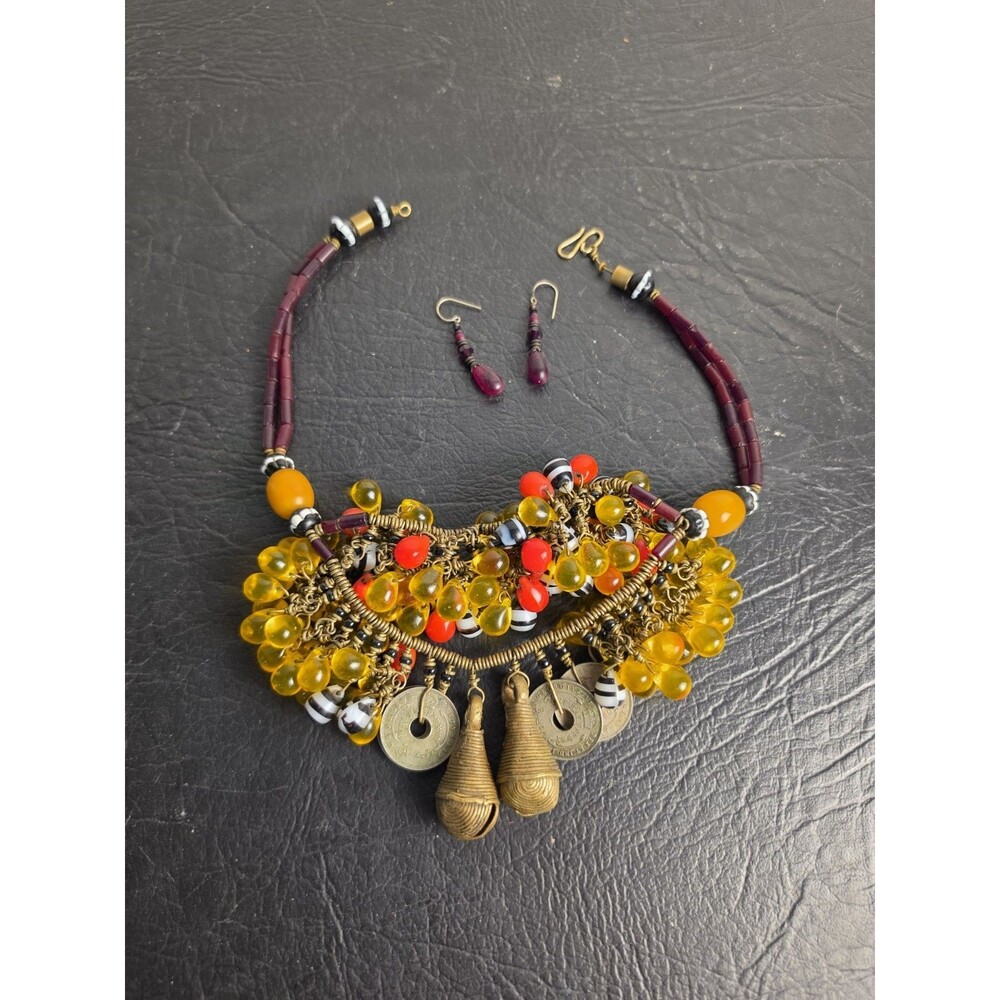 Vintage Beaded Nigerian Bell Necklace West Britsh 1935 Half Pennys